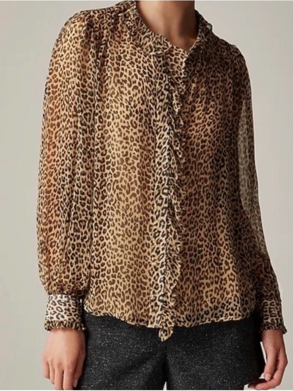 J. Crew Leopard Print Ruffle Blouse - Tan & Black
